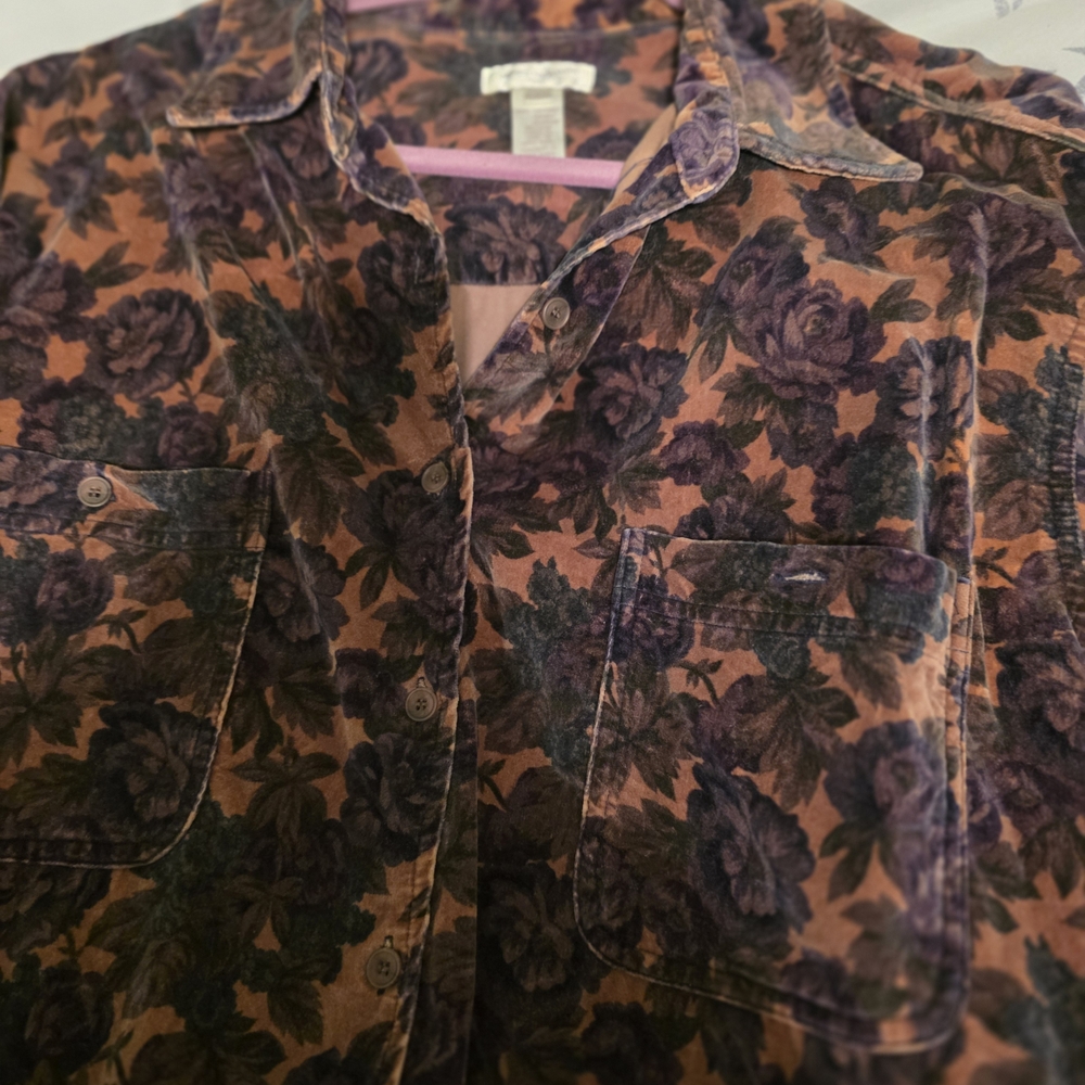 Jones New York Sport Floral Button-Up Shirt in Rust and Purple